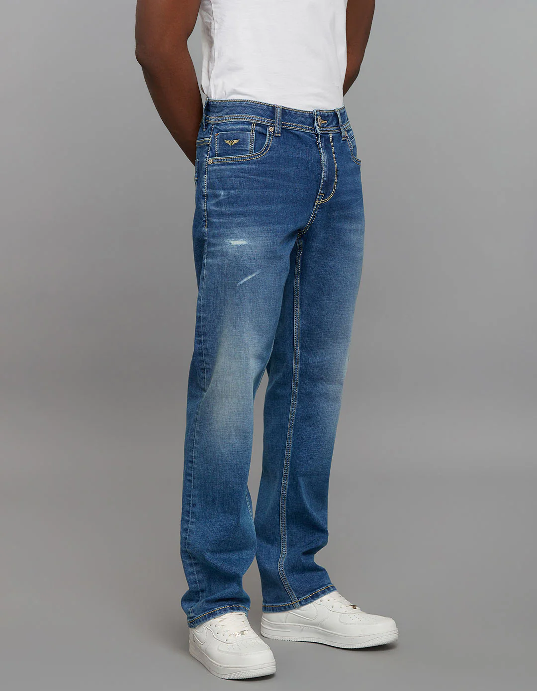 Medium Blue Midrise, Comfort And Straight Fit Stretch Jeans - Image 4