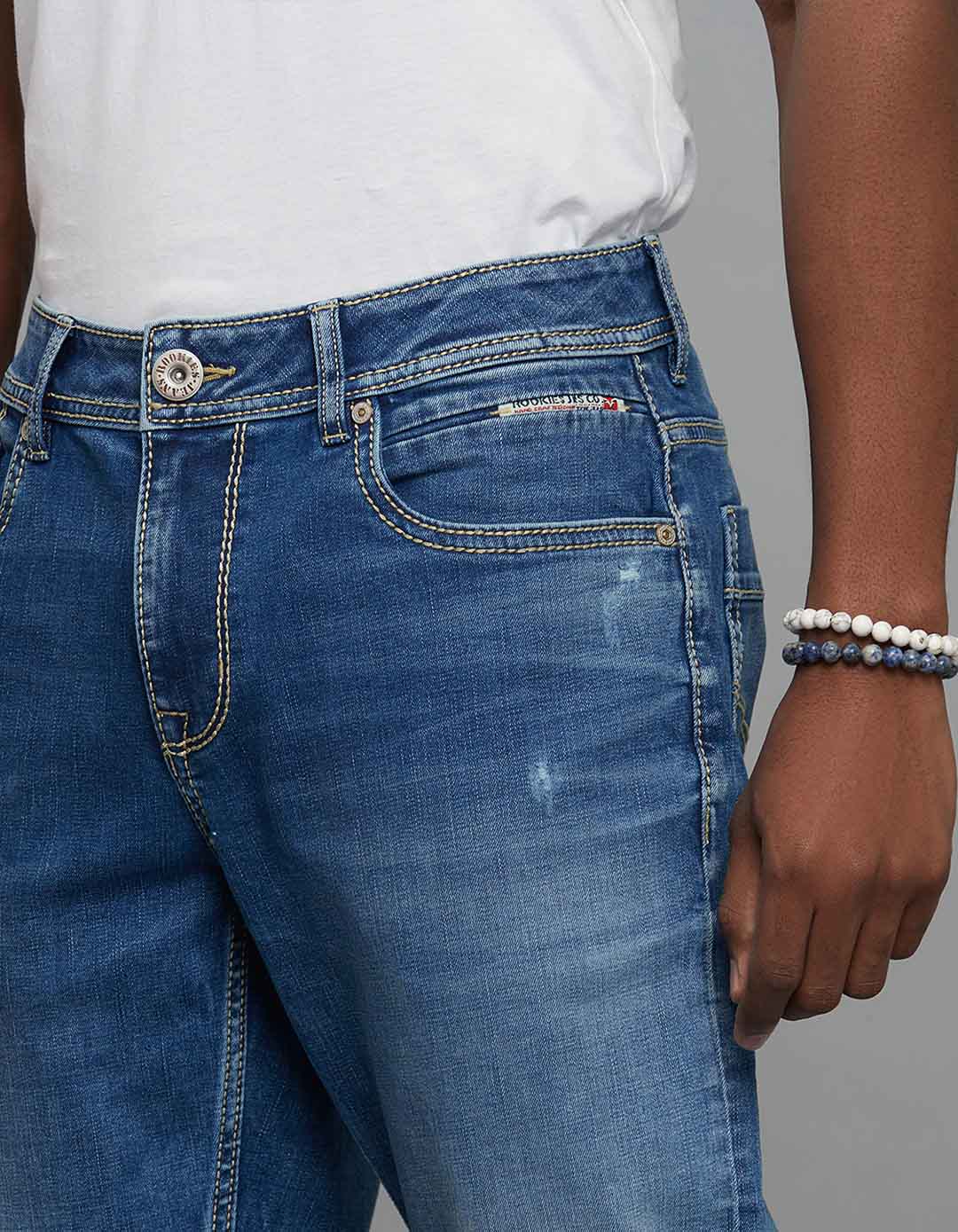 Medium Blue Midrise, Comfort And Straight Fit Stretch Jeans - Image 5