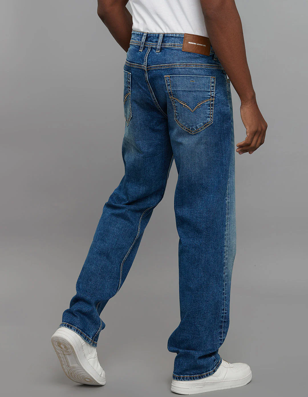 Medium Blue Midrise, Comfort And Straight Fit Stretch Jeans - Image 5
