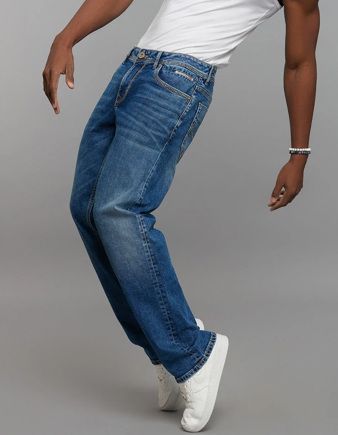 Medium Blue Midrise, Comfort And Straight Fit Stretch Jeans - Image 6