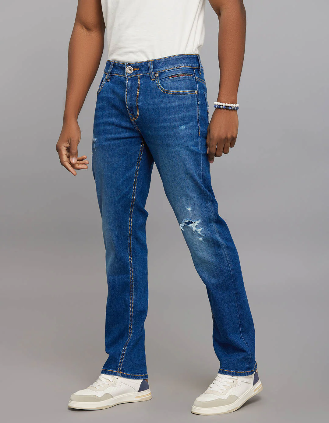 Medium Blue Midrise, Comfort And Straight Fit Stretch Jeans - Image 3