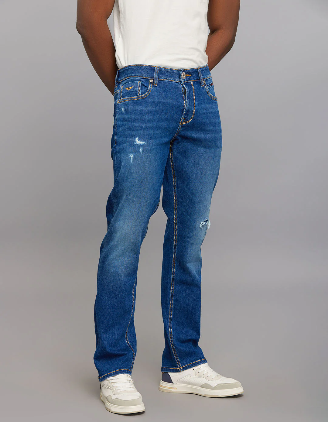 Medium Blue Midrise, Comfort And Straight Fit Stretch Jeans - Image 4