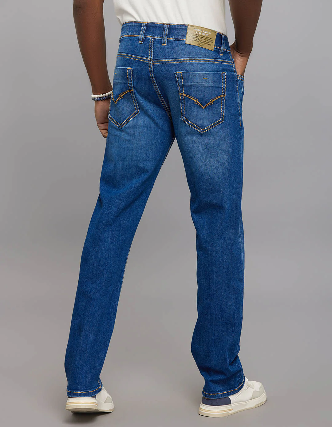 Medium Blue Midrise, Comfort And Straight Fit Stretch Jeans - Image 5