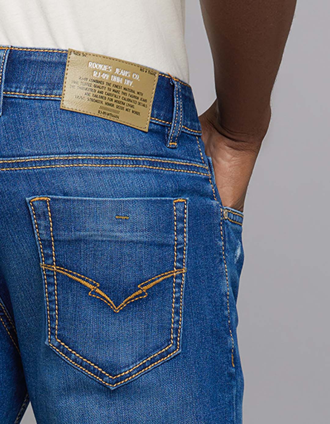 Medium Blue Midrise, Comfort And Straight Fit Stretch Jeans - Image 6