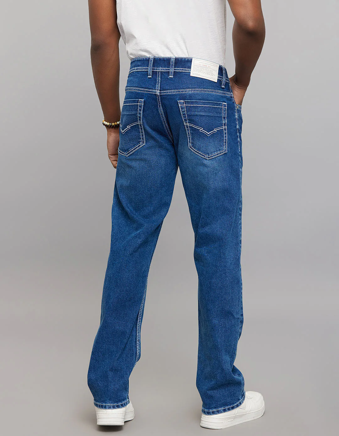 Medium Blue Midrise, Comfort And Straight Fit Stretch Jeans - Image 4