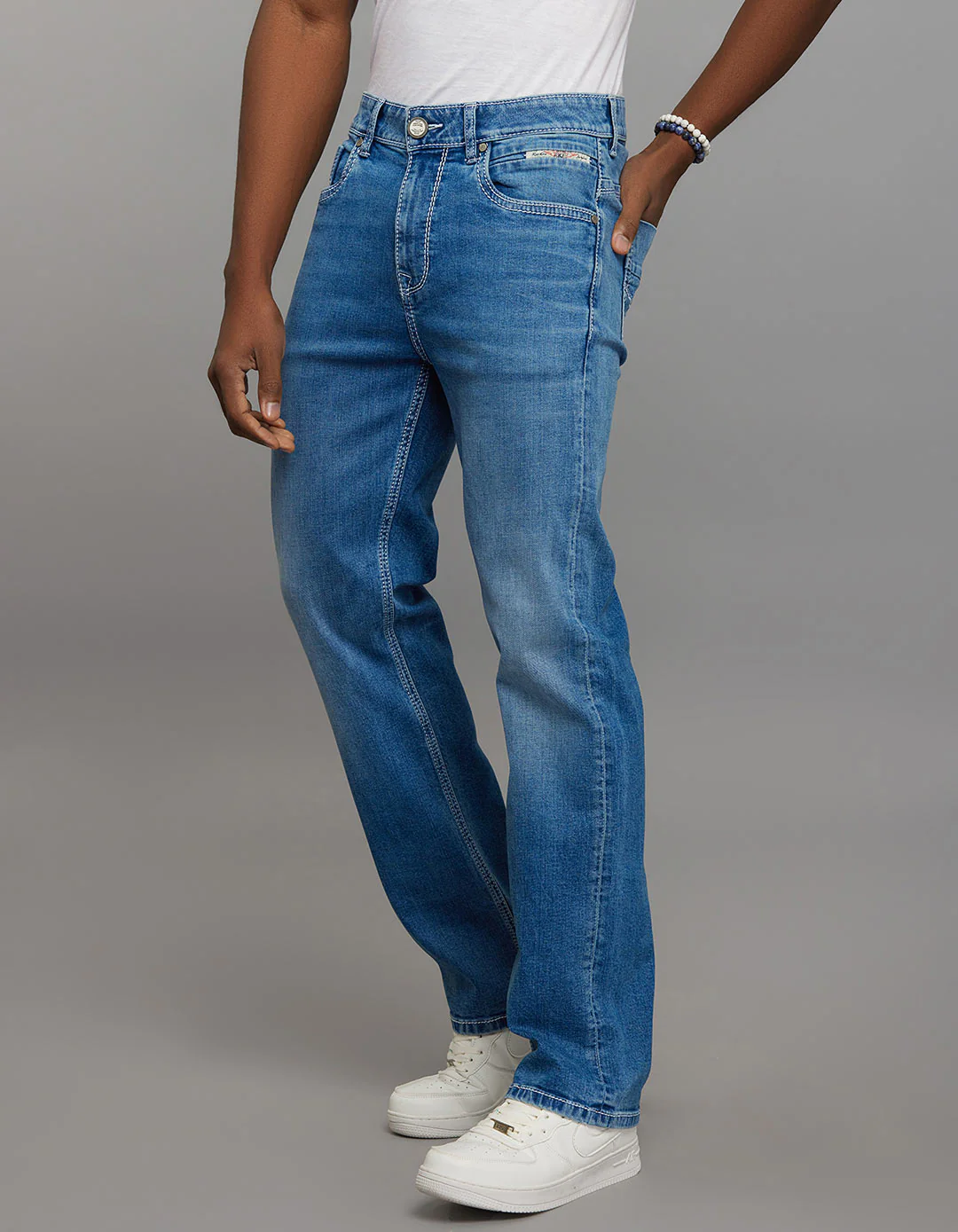 Medium Blue Midrise Loose Fit Stretch Jeans - Image 3