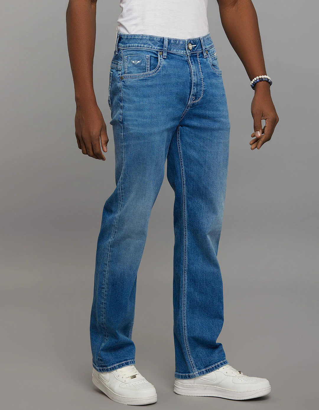 Medium Blue Midrise Loose Fit Stretch Jeans - Image 4