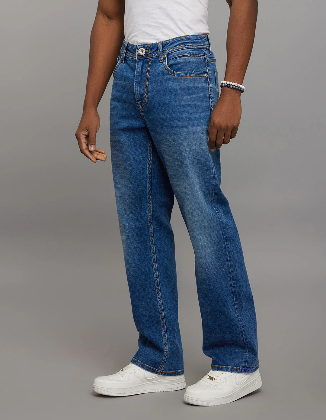 Medium Blue Midrise Loose Fit Stretch Jeans - Image 3