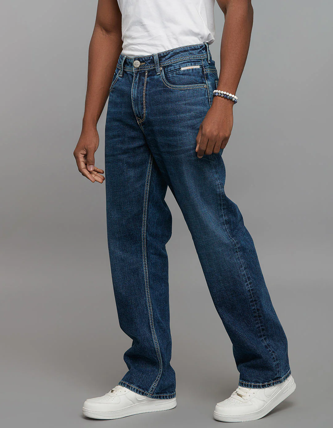 Medium Blue Midrise Loose Fit Stretch Jeans - Image 3