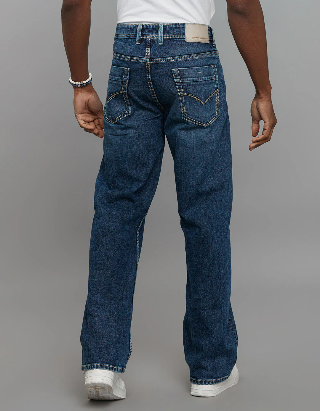 Medium Blue Midrise Loose Fit Stretch Jeans - Image 5
