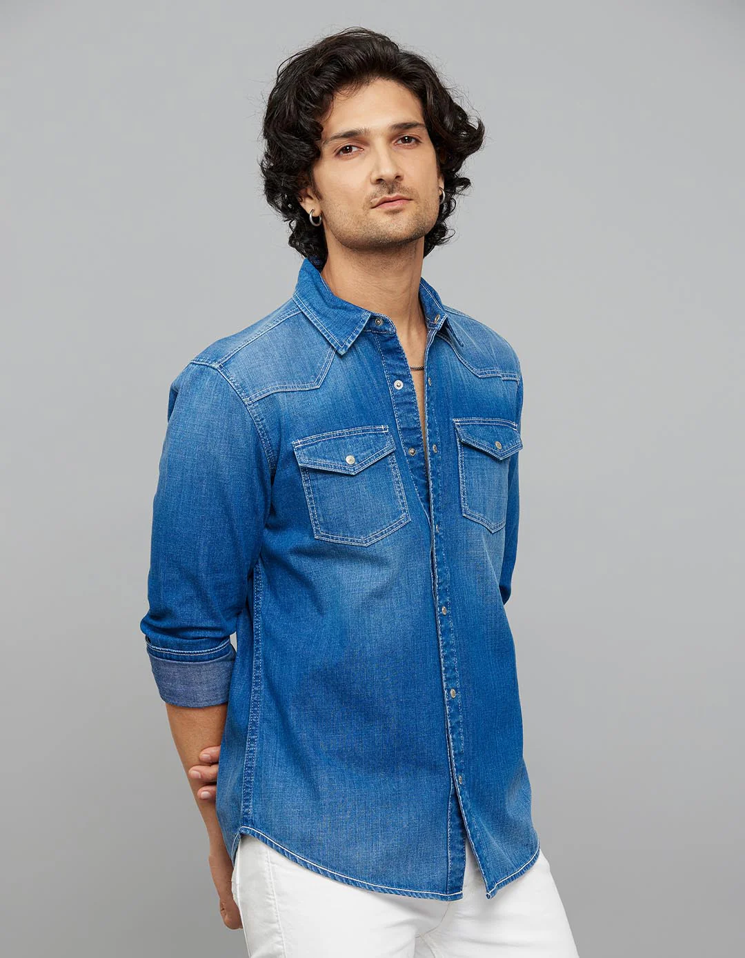 Medium Blue Full Sleeves Denim Shirt - Image 4