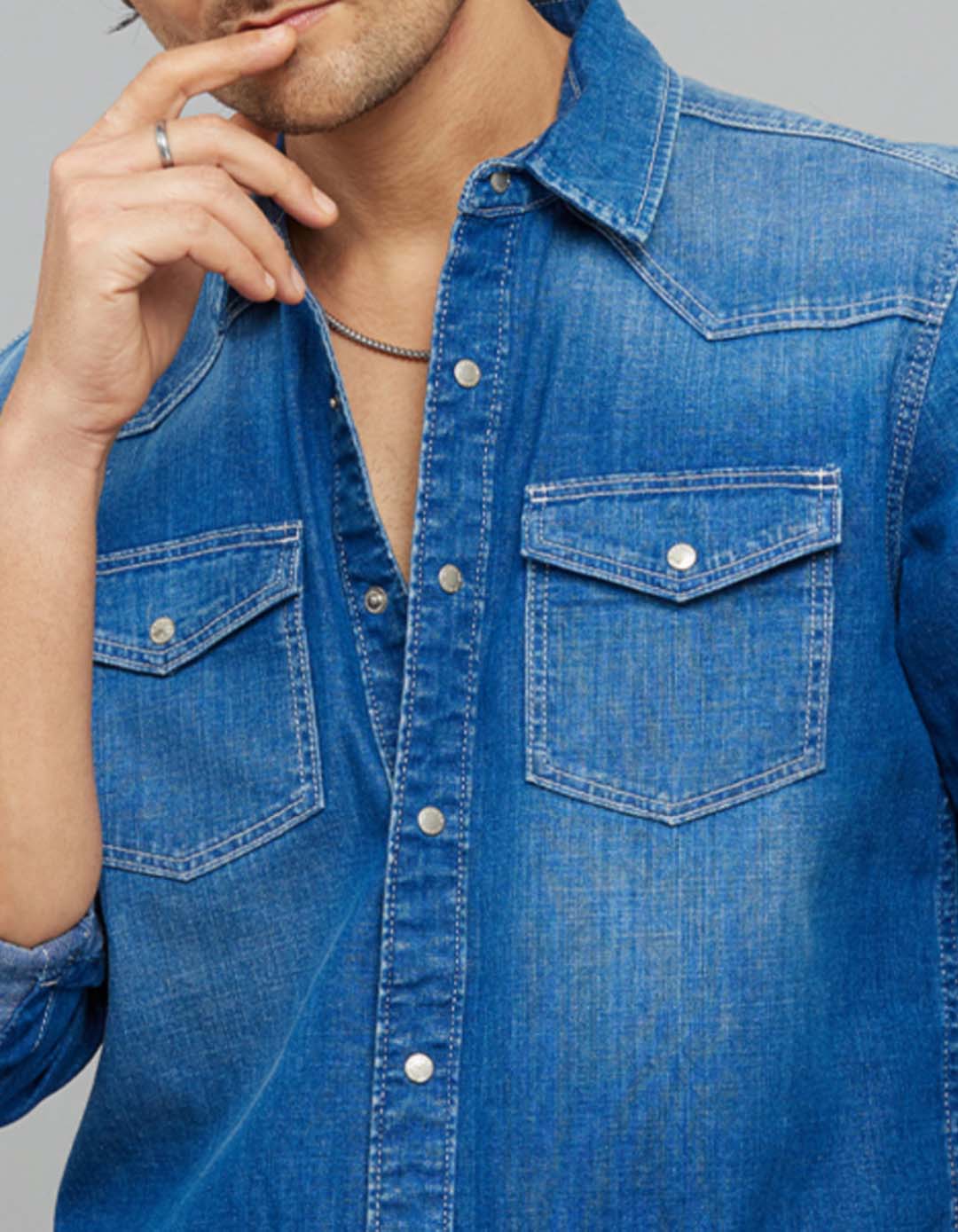 Medium Blue Full Sleeves Denim Shirt - Image 5