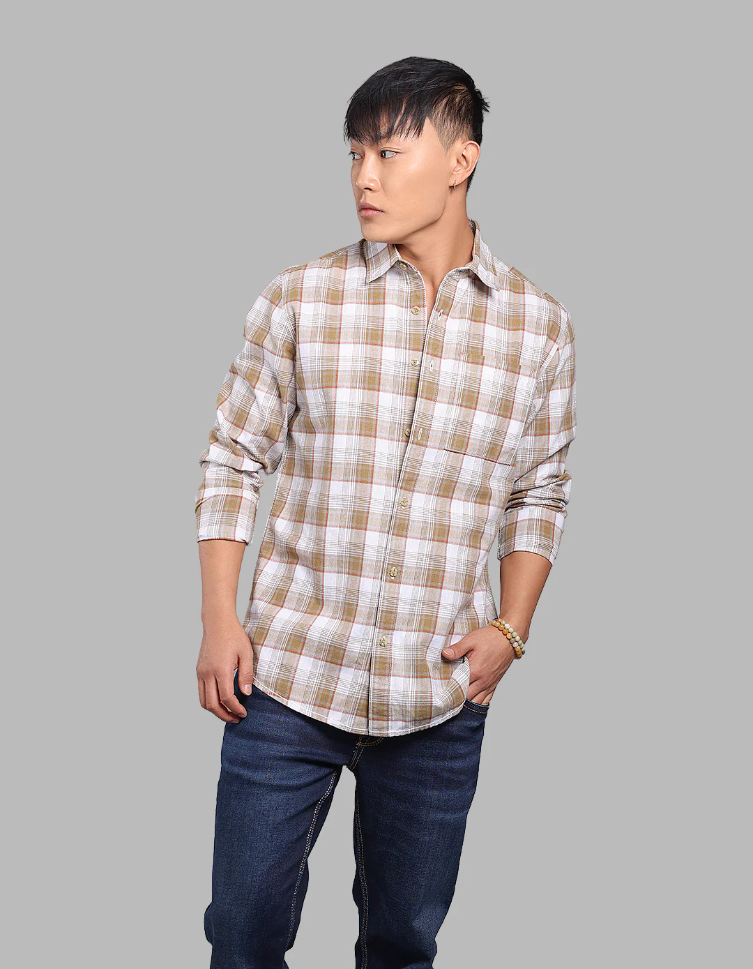 Mehendi White Full Sleeve Check Shirt