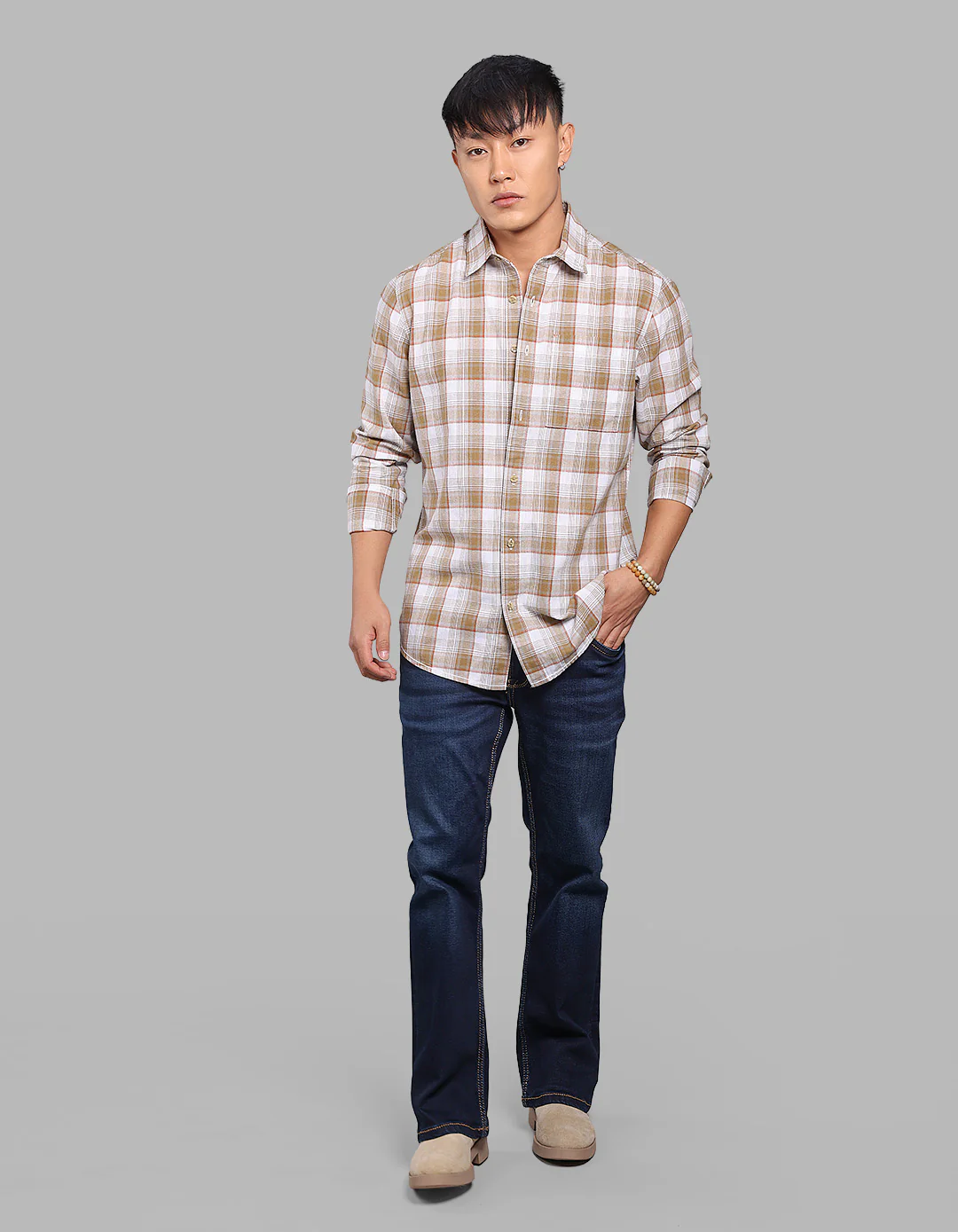 Mehendi White Full Sleeve Check Shirt - Image 2