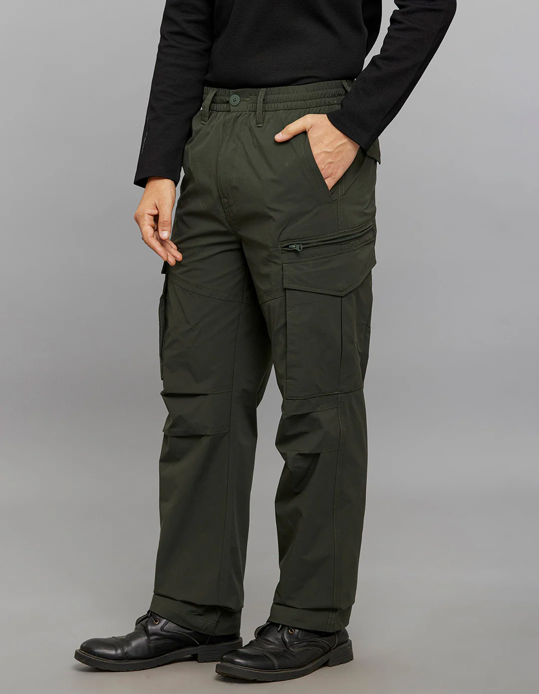 Military Green Comfort Straight Fit 100% Polyestor Cargo Pants - Image 3
