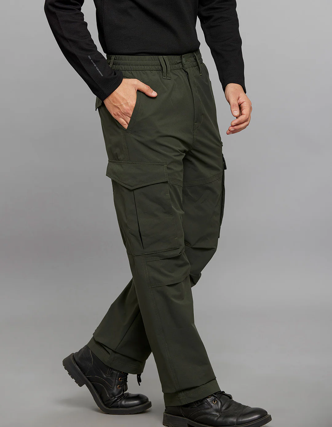 Military Green Comfort Straight Fit 100% Polyestor Cargo Pants - Image 4