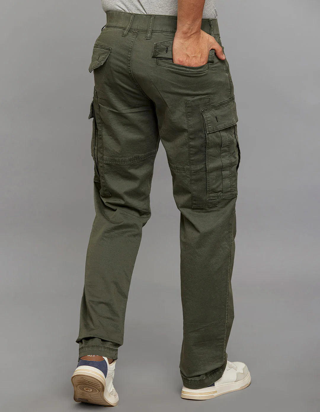 Military Green Comfort Straight Fit Stretch Cargo Pants - Image 5