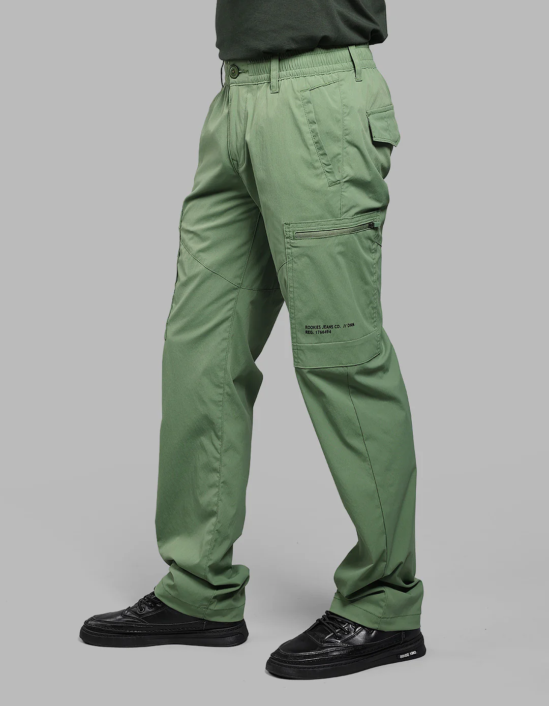 Military Green Comfort Straight Fit Stretch Cargo Pants - Image 3