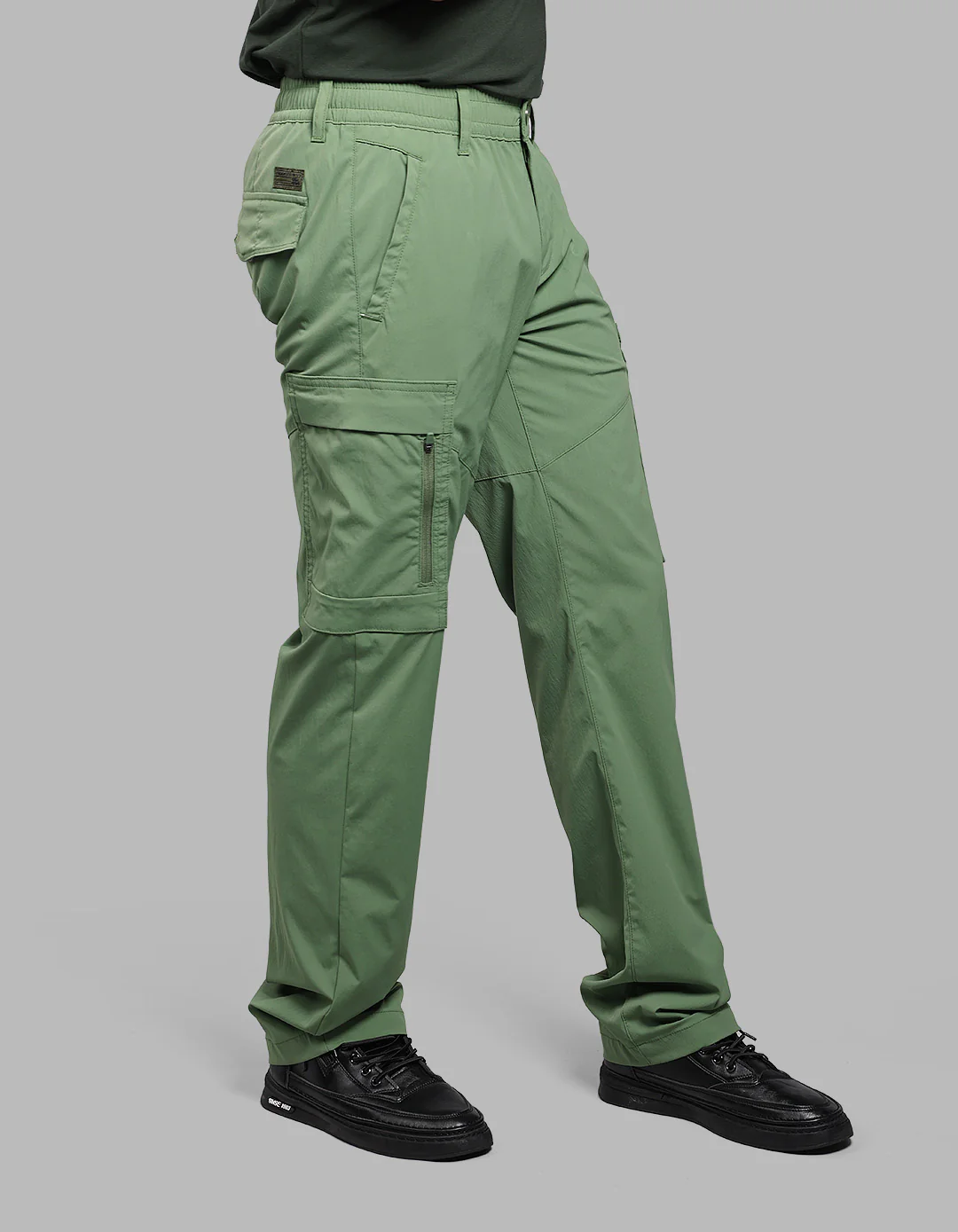 Military Green Comfort Straight Fit Stretch Cargo Pants - Image 4