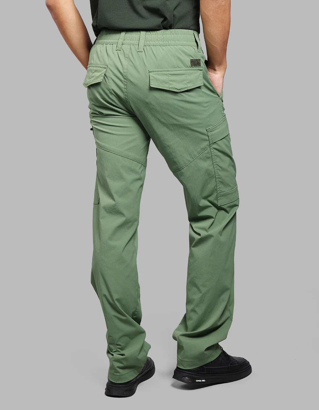 Military Green Comfort Straight Fit Stretch Cargo Pants - Image 5