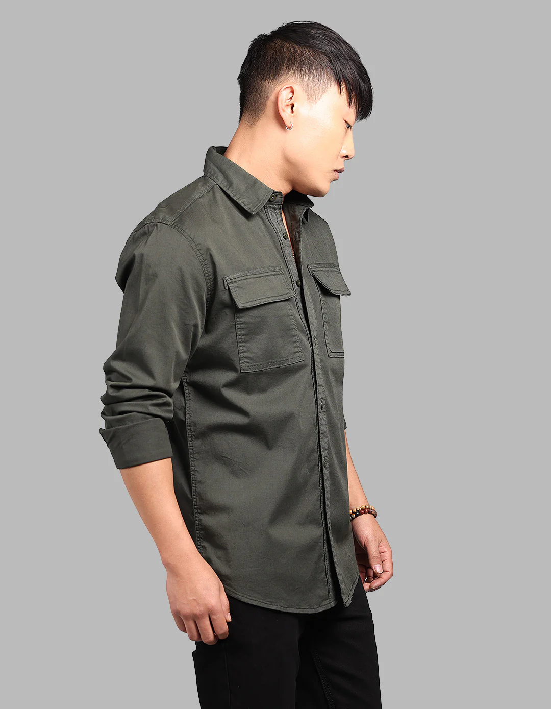 Military Green Full Sleeve Stretch Cargo Shirt - Image 4