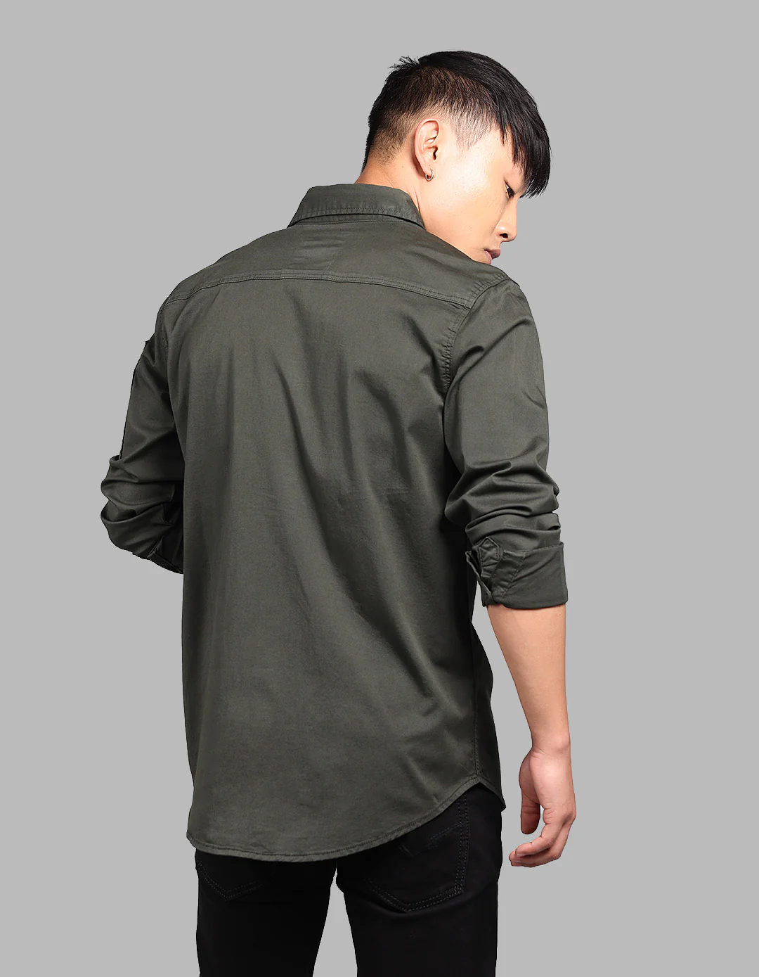 Military Green Full Sleeve Stretch Cargo Shirt - Image 5