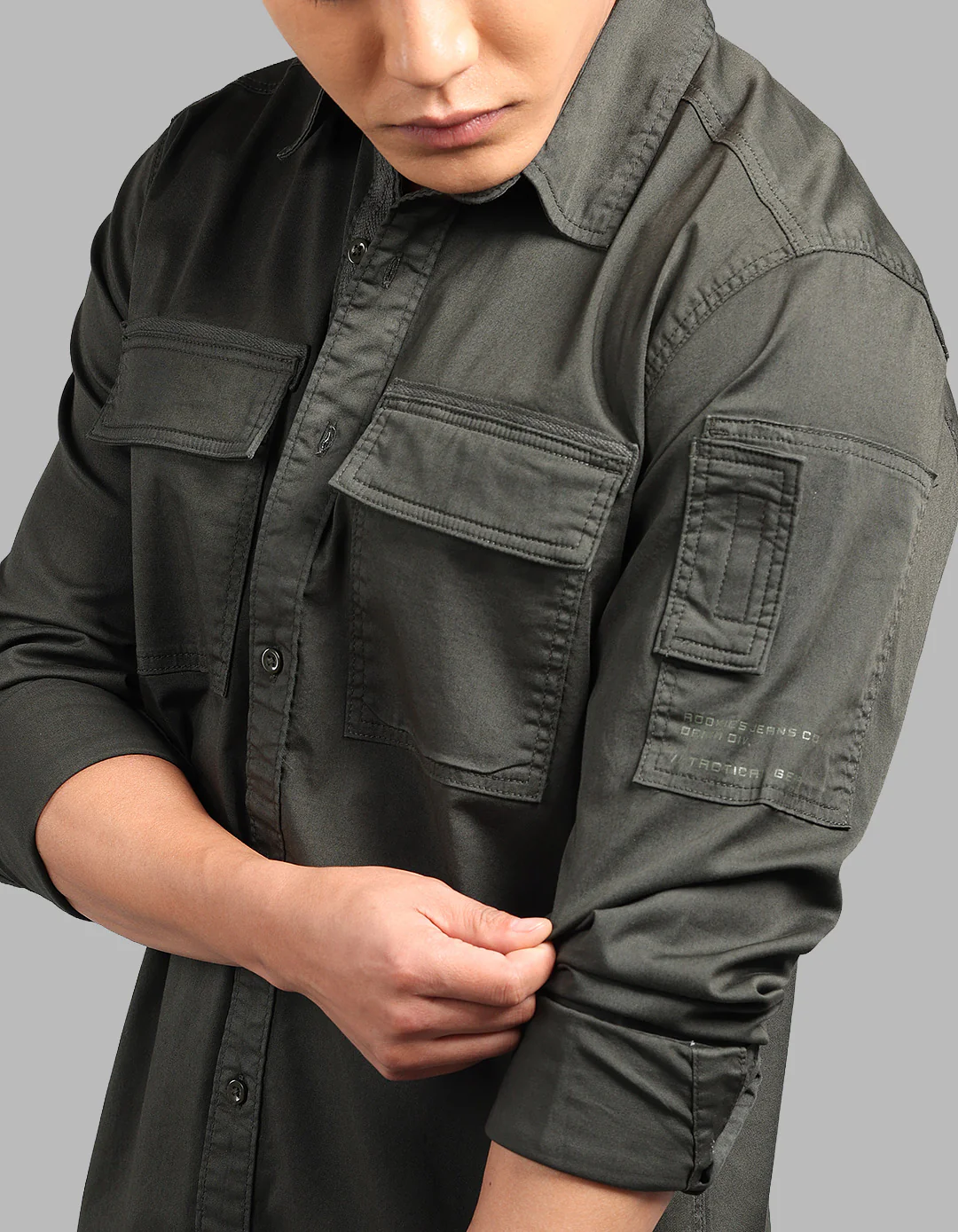 Military Green Full Sleeve Stretch Cargo Shirt - Image 6
