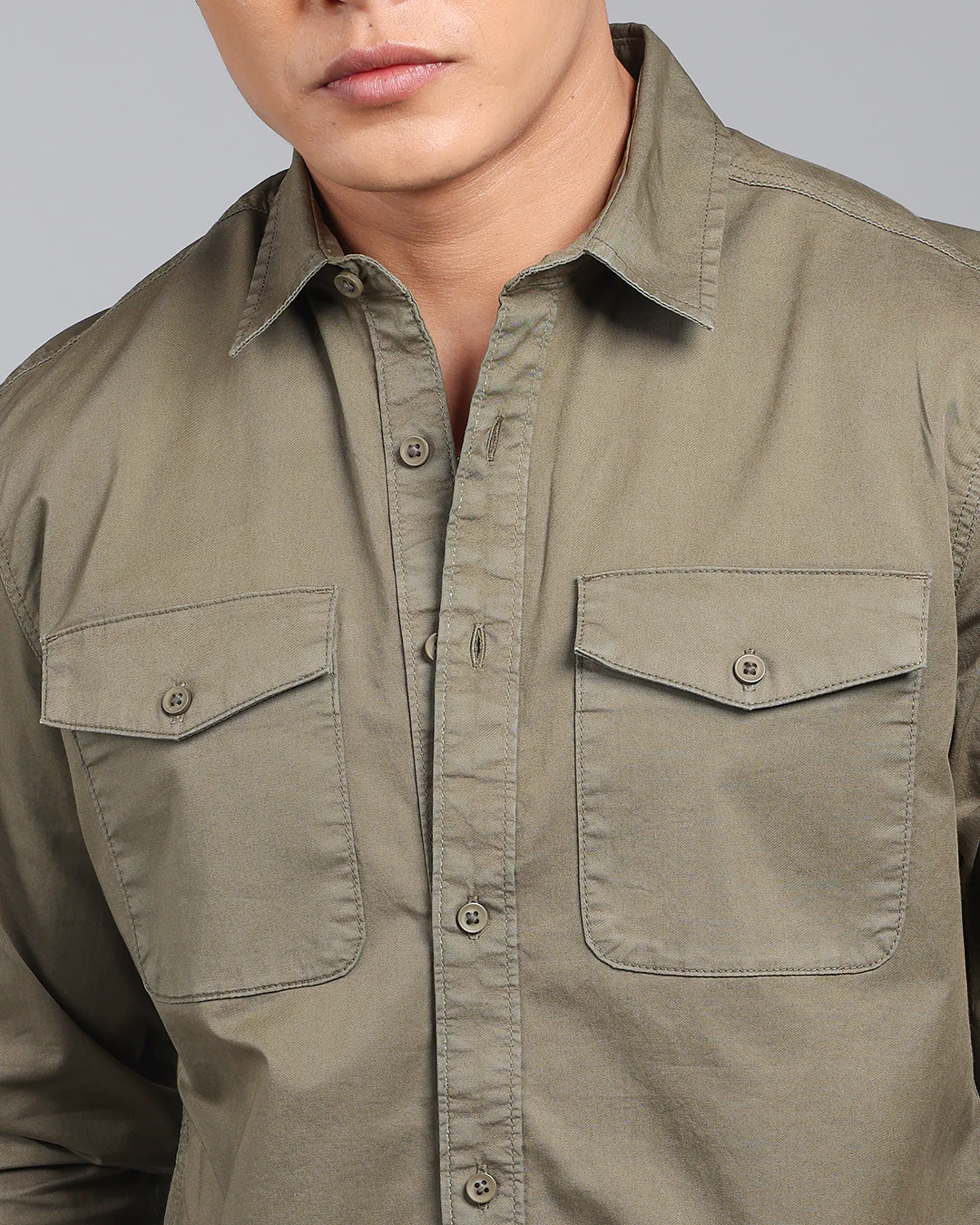 Military Green Full Sleeve Stretch Cargo Shirt - Image 6
