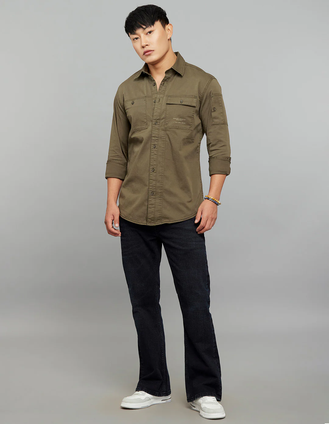 Military Green Full Sleeves Cargo Shirt - Image 2