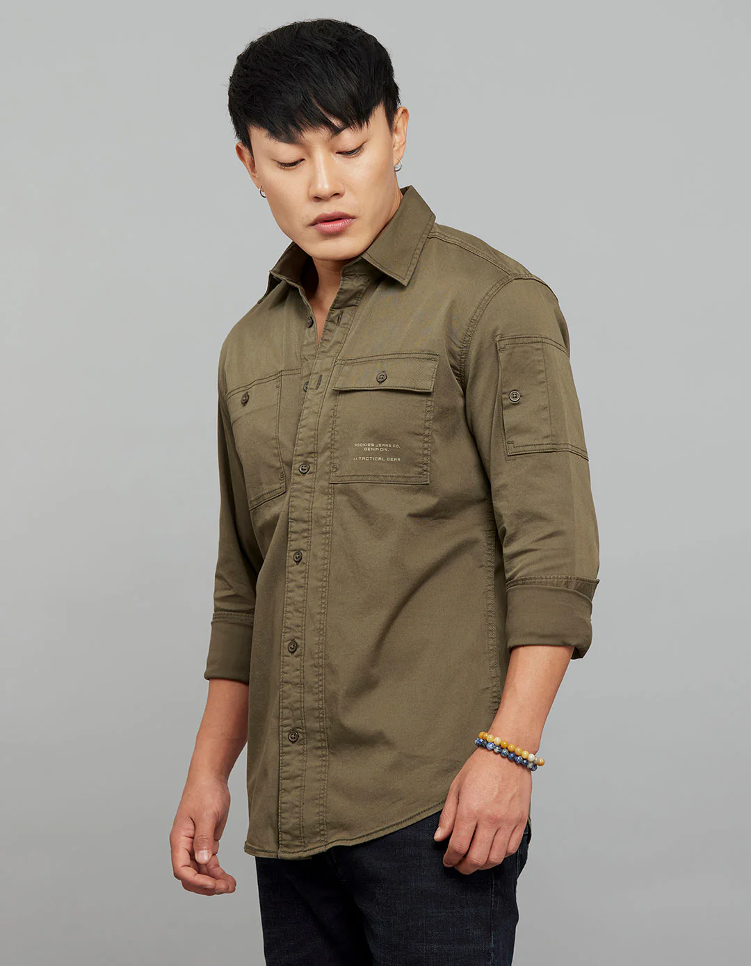 Military Green Full Sleeves Cargo Shirt - Image 3