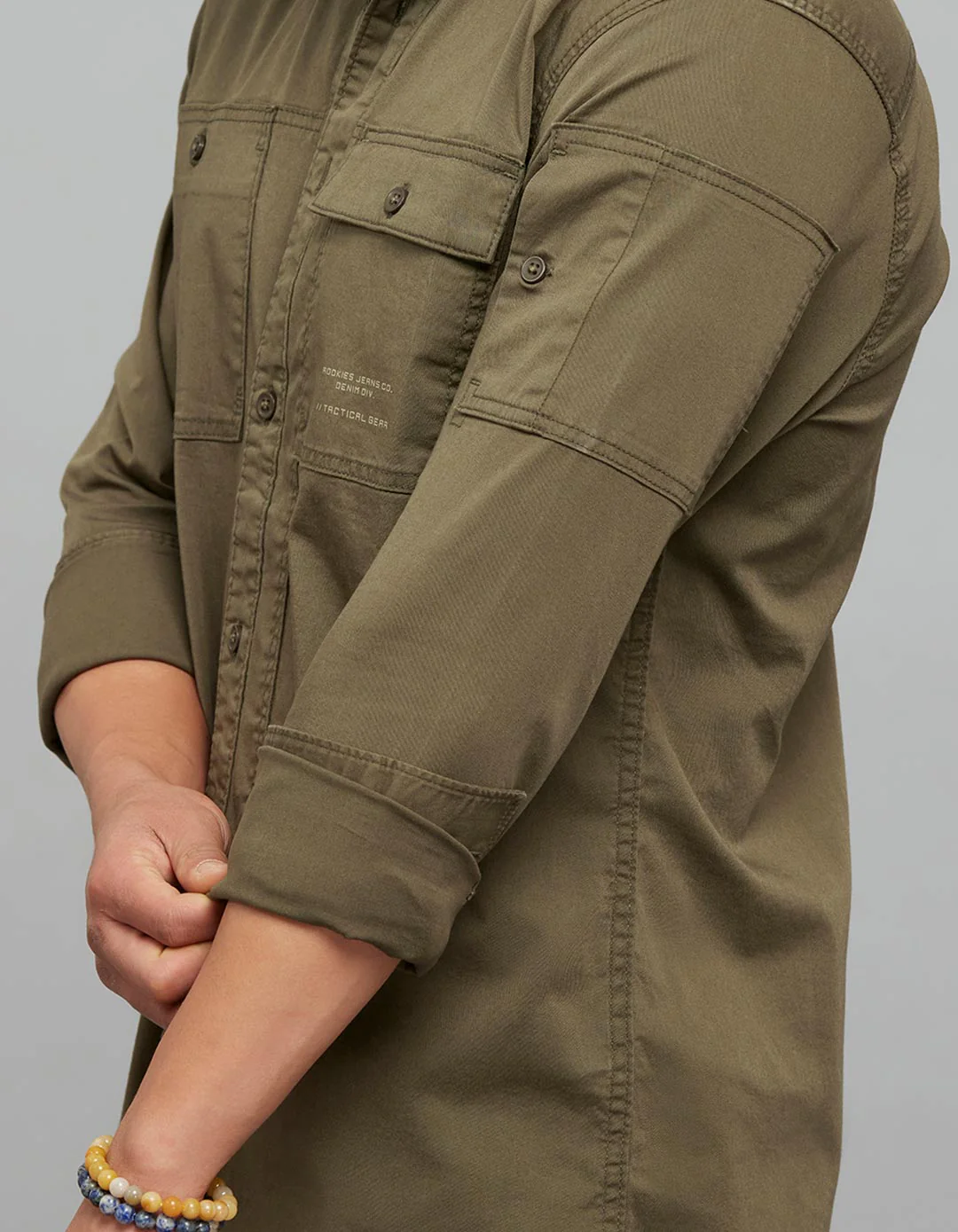 Military Green Full Sleeves Cargo Shirt - Image 5