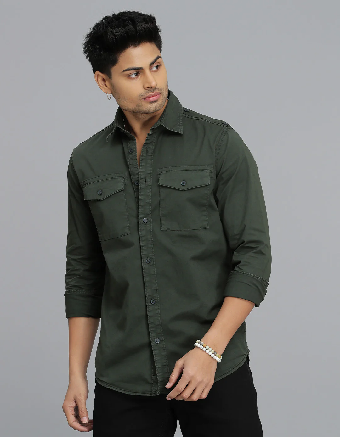 Military Green Full Sleeves Cargo Shirt - Image 3