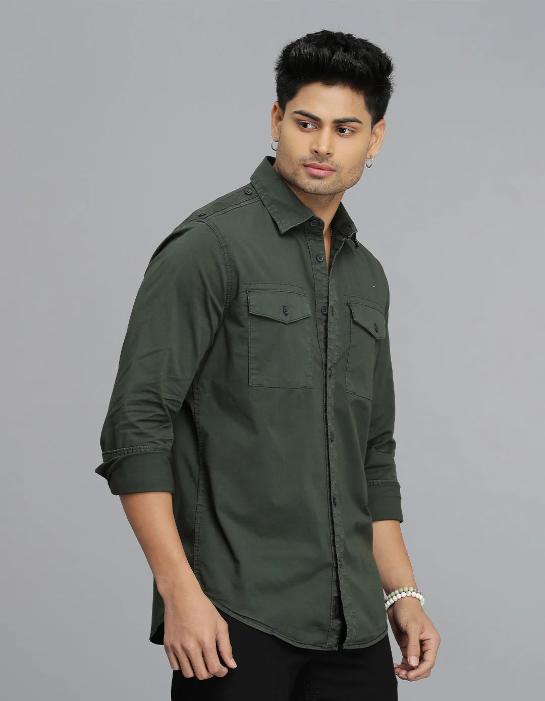 Military Green Full Sleeves Cargo Shirt - Image 4