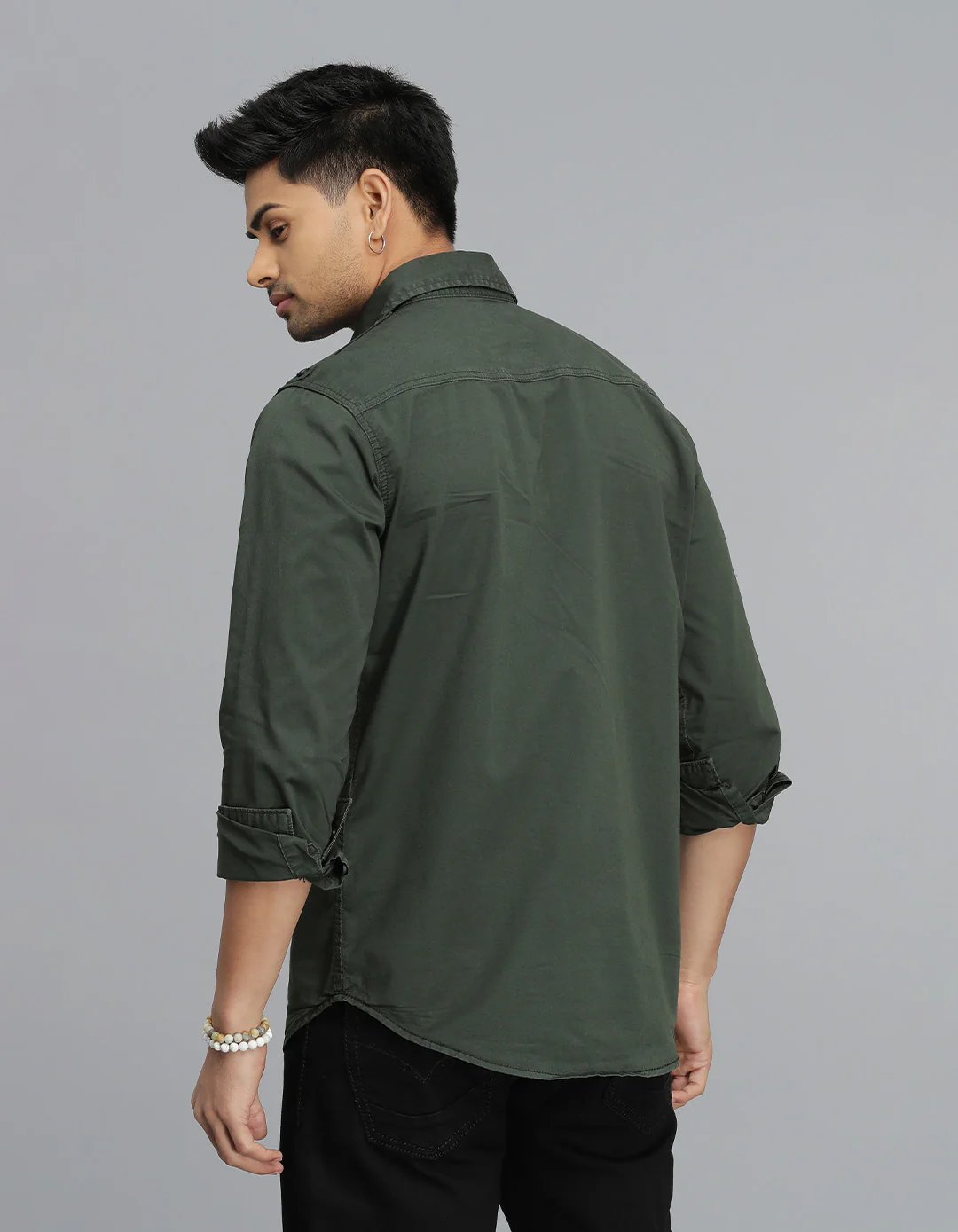 Military Green Full Sleeves Cargo Shirt - Image 5