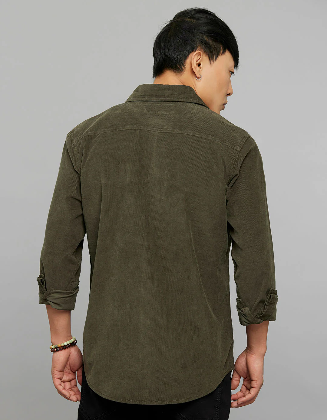 Military Green 100% Cotton Full Sleeves Corduroy Shirt - Image 6