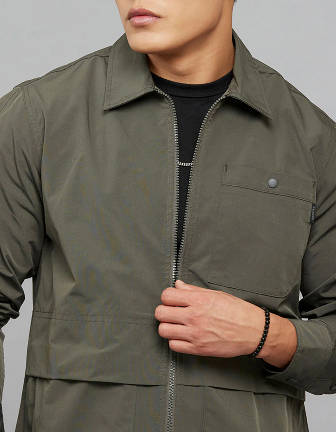 Military Green Full Sleeves Zipper Front Closure Shacket - Image 6