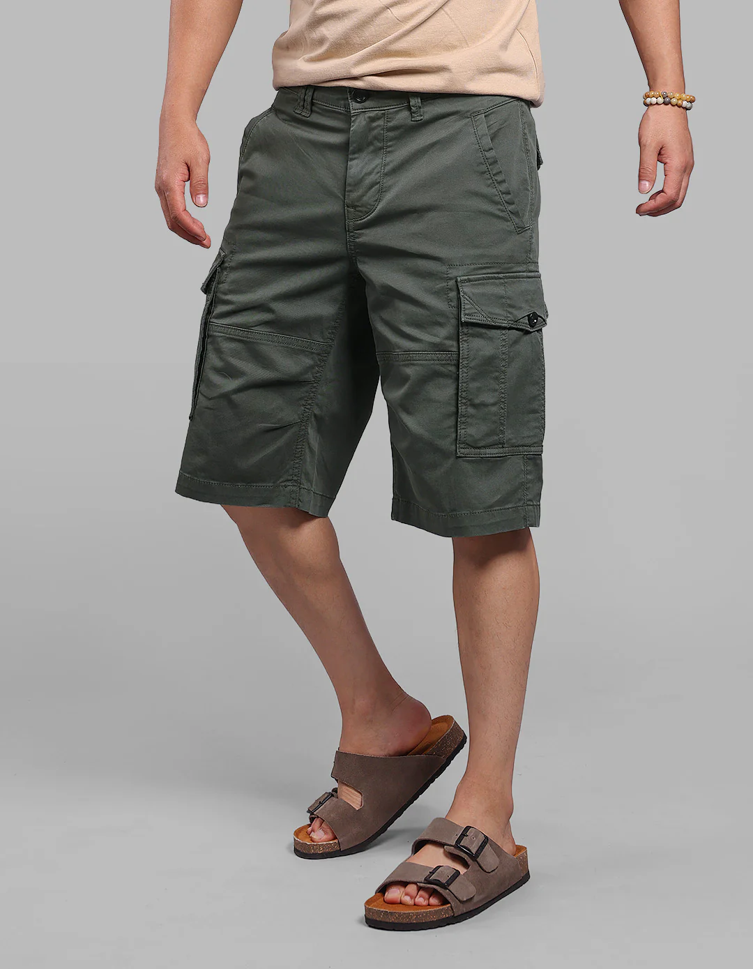 Military Green Stretch Cargo Short