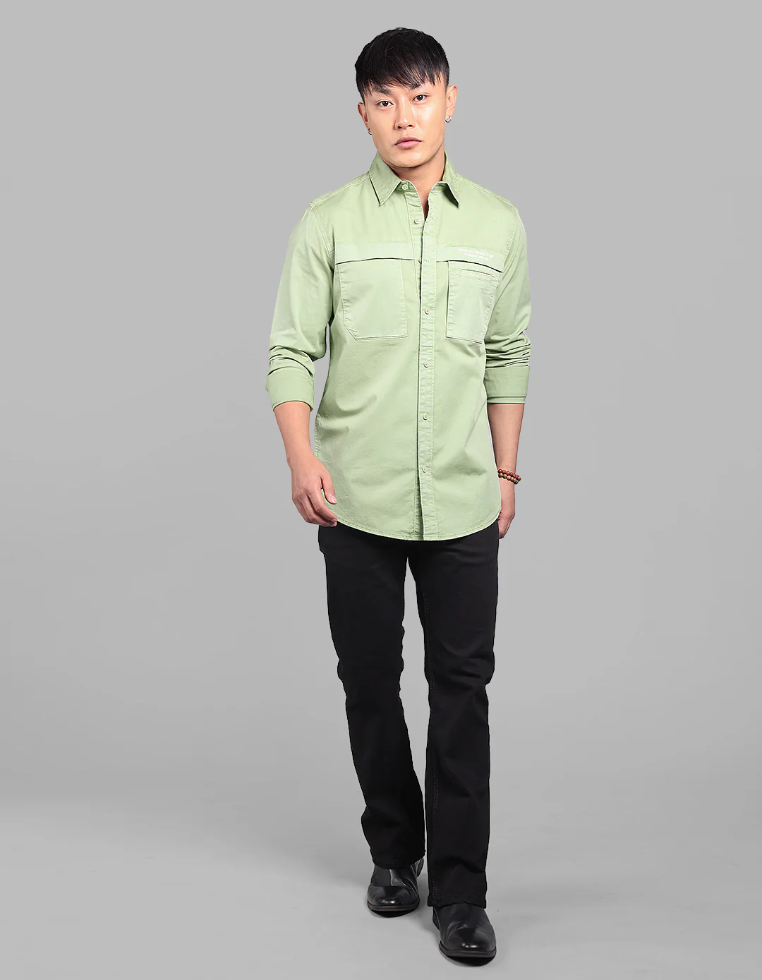 Mint Green Full Sleeve Stretch Cargo Shirt - Image 2