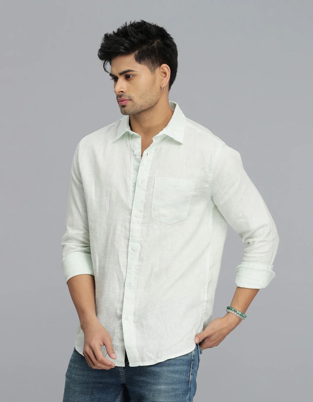 Mint Green Full Sleeves 100% Linen Shirt - Image 3