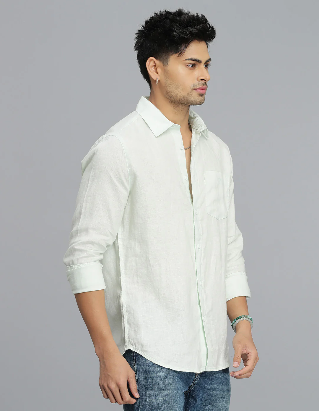 Mint Green Full Sleeves 100% Linen Shirt - Image 4