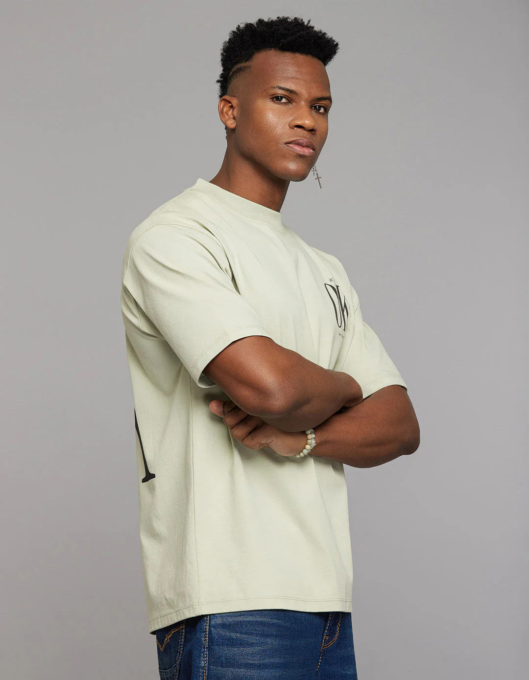 Mint Green Half Sleeves Round Neck Oversized Tee - Image 6