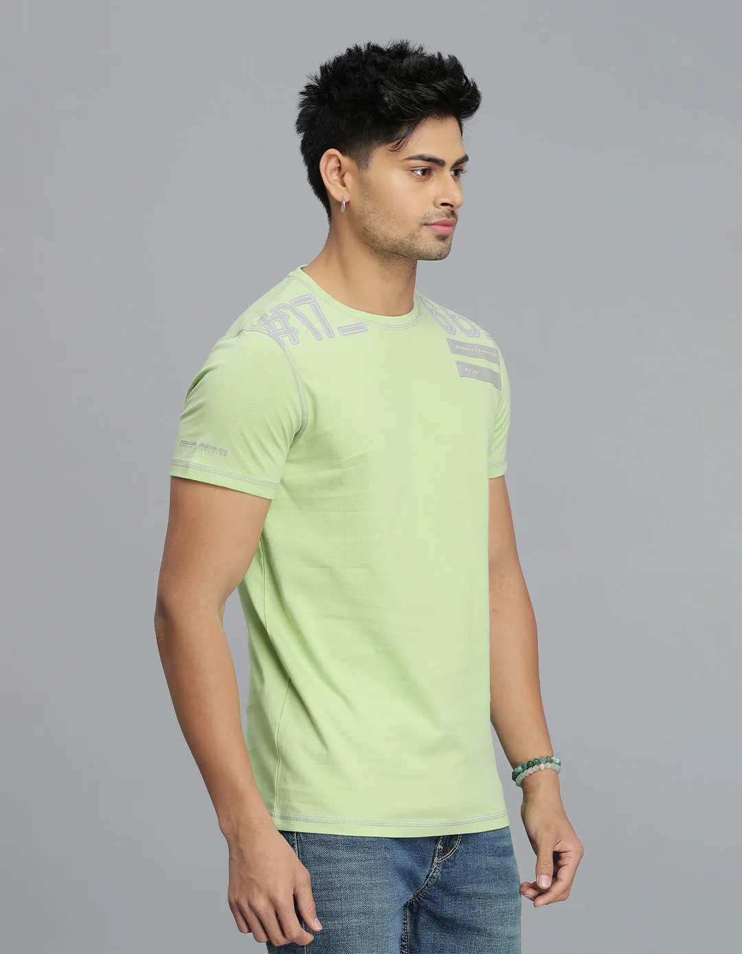 Mint Green Half Sleeves Round Neck Tee - Image 4