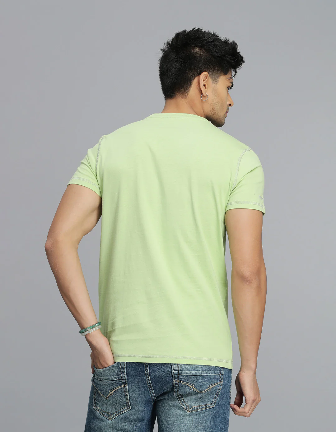 Mint Green Half Sleeves Round Neck Tee - Image 5