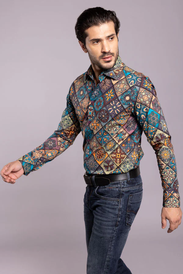 Multi Color Full Sleeves Printed Shirt - Image 3