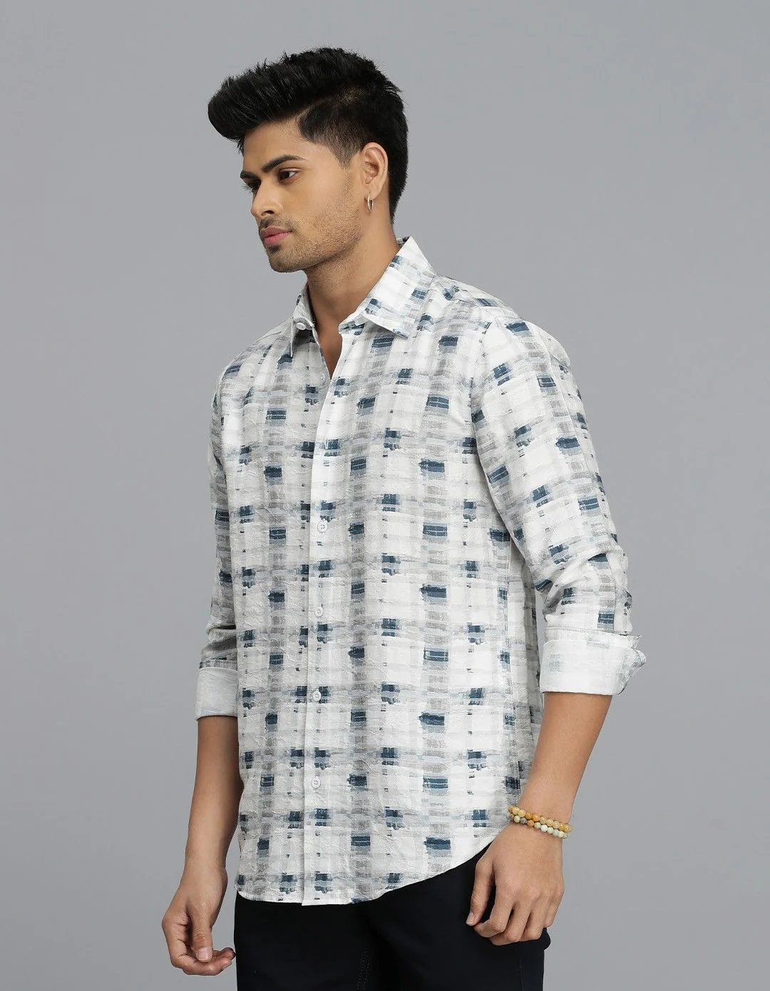 White & Blue Full Sleeves Printed Shirt - Image 3