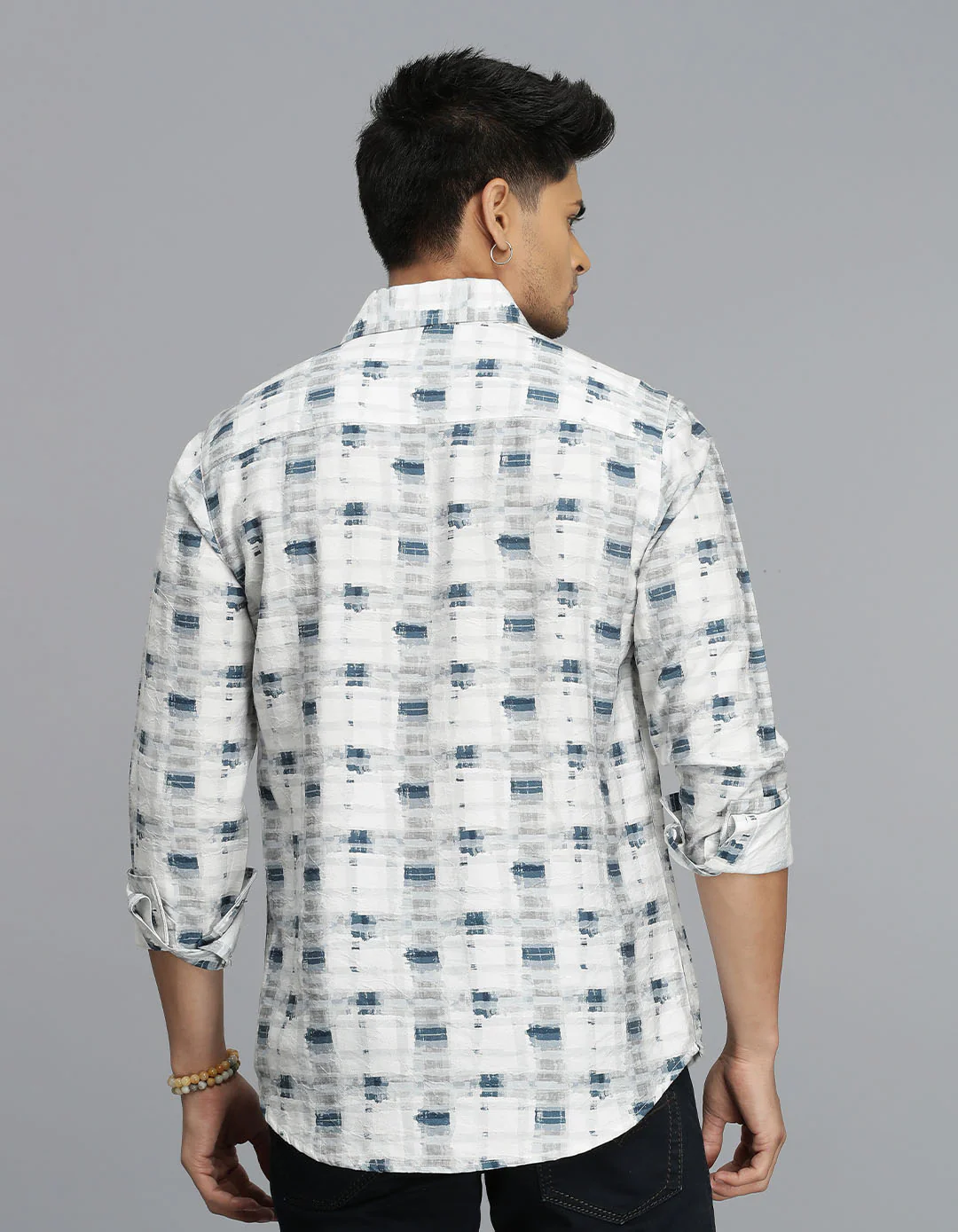 White & Blue Full Sleeves Printed Shirt - Image 5