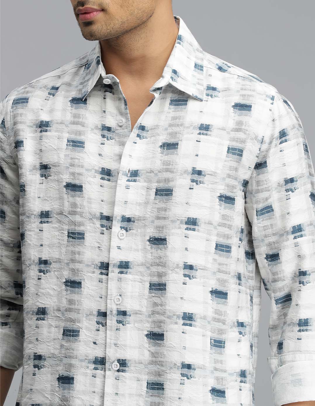 White & Blue Full Sleeves Printed Shirt - Image 6