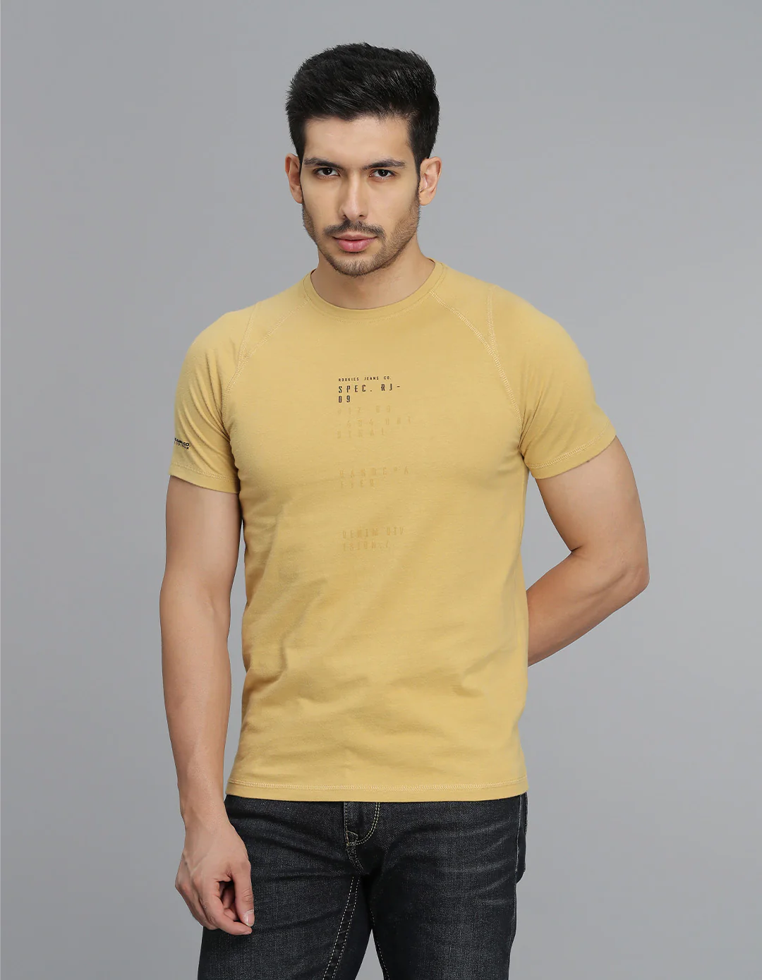 Mustard Half Sleeves Round Neck Tee