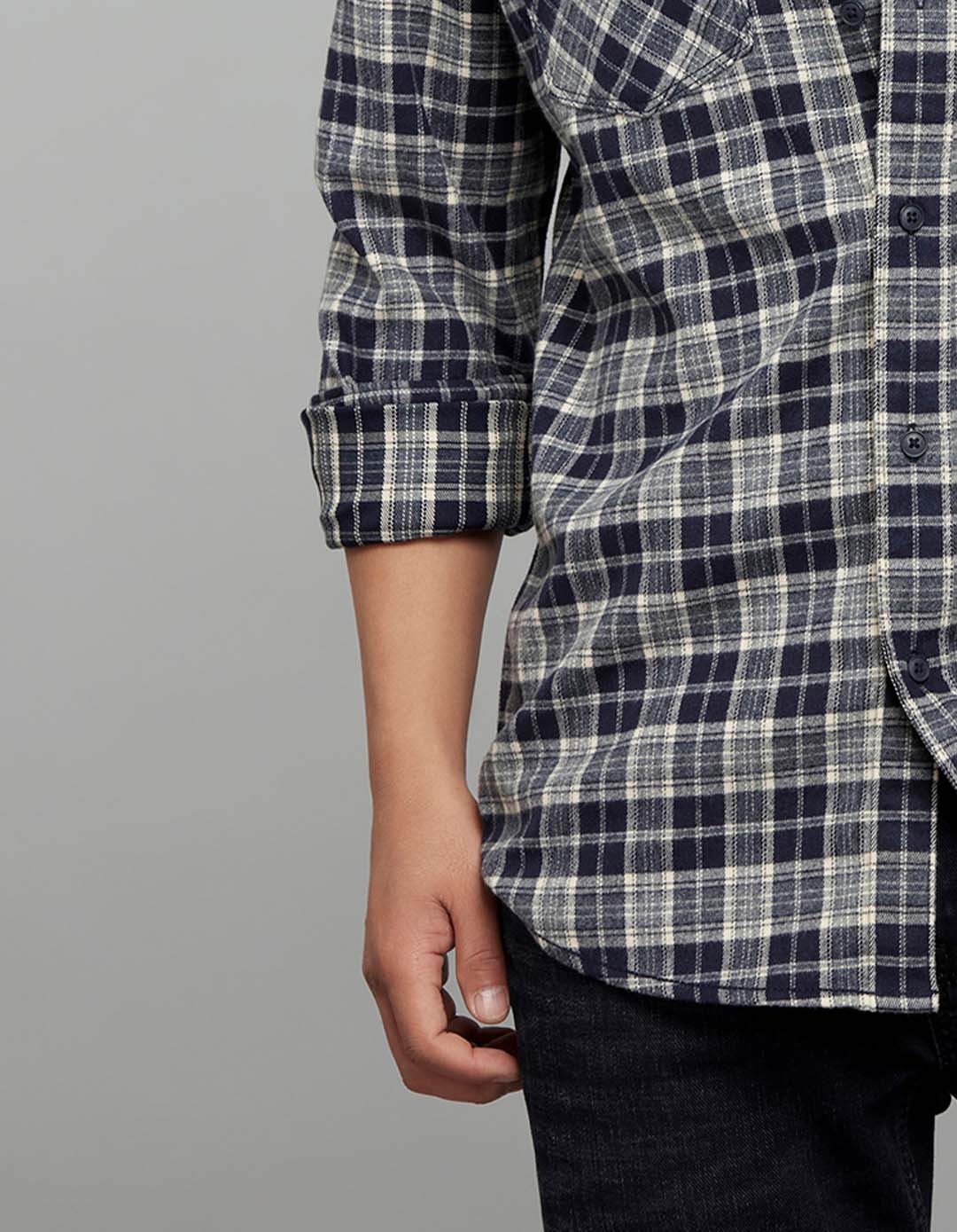 Navy Cream Full Sleeves Stretch Check Shirt - Image 6