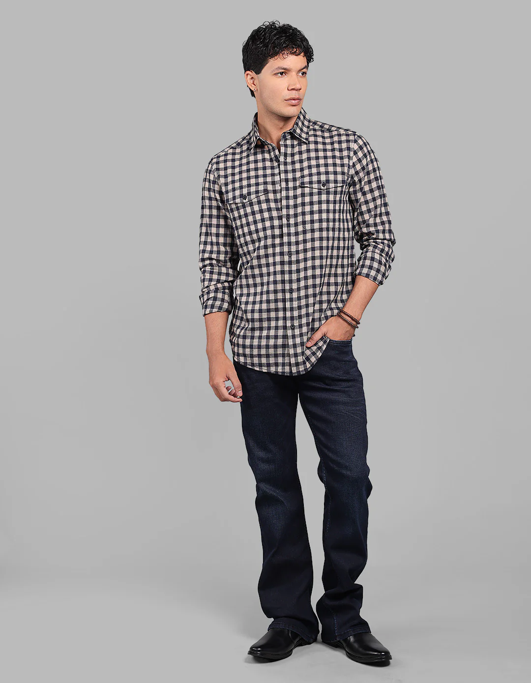Navy Full Sleeve Check Shirt - Image 2